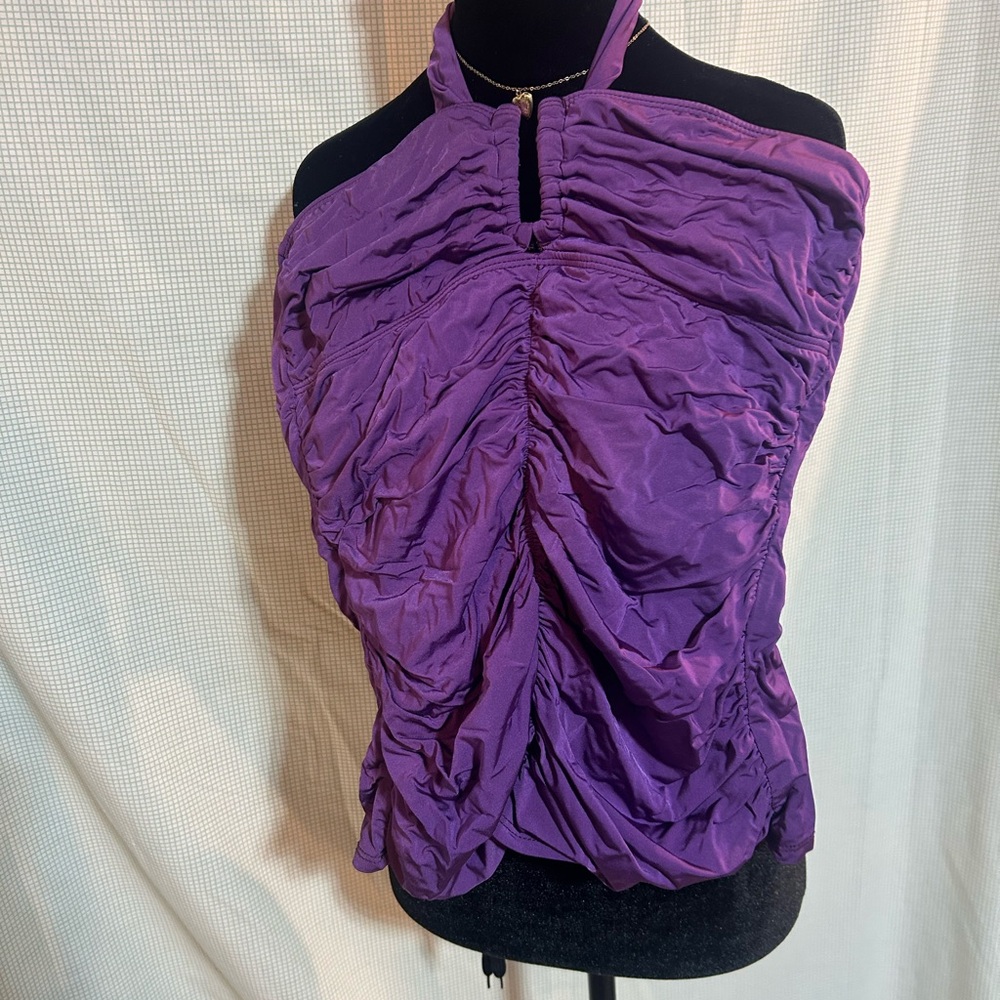 Purple Swimming suit Ruched Halter Swim Suit